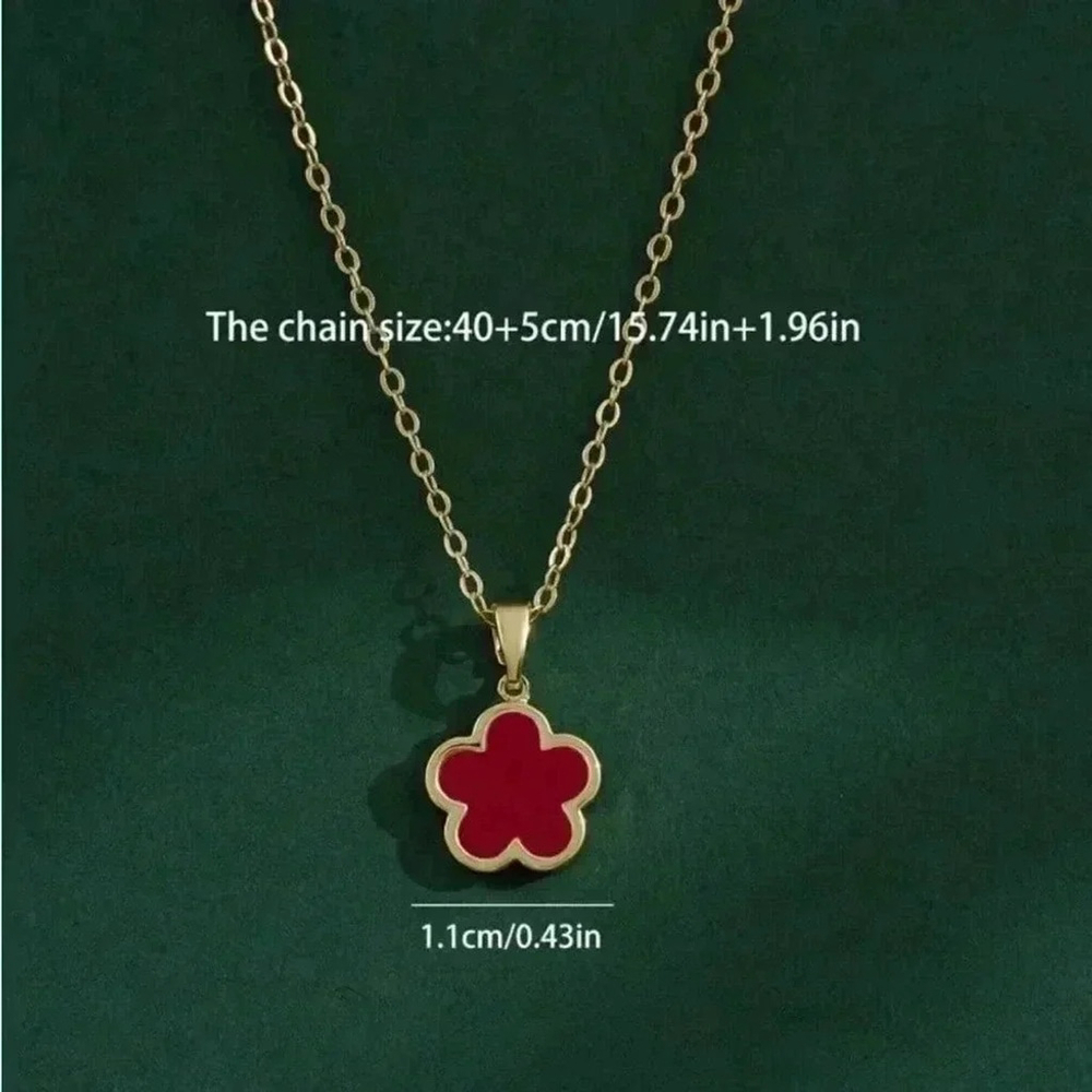 ⚠️Clearance Red Floral Charm Necklace Yellow Gold - Picture 3 of 3